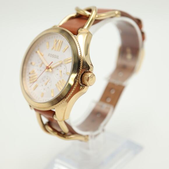 Fossil Cecile Womens Gold Tone Calendar 40mm Watch Brown Leather w New Battery - Picture 10 of 14